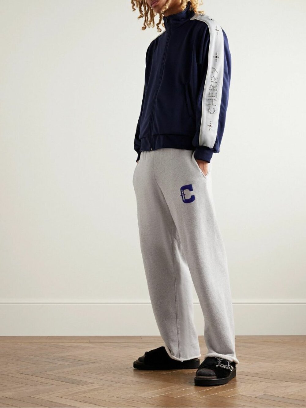 CHERRY LA - Straight-Leg Logo-Appliquéd Cotton-Jersey Sweatpants - Gray- Sz. XL - Picture 2 of 14